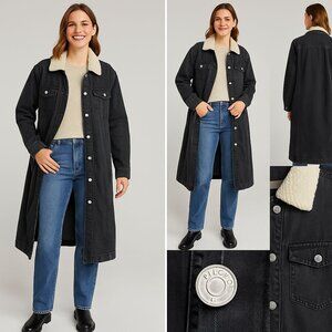 Anthropologie‎ Pilcro Coat Womens XL Longline Sherpa Collar Denim Grunge Jacket